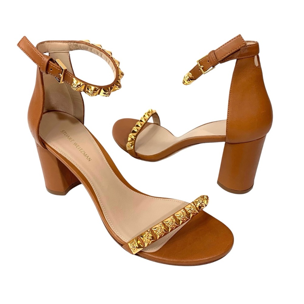Stuart Weitzman Rosemarie Rose Stud Embellished Sandals Size 8 Arizona Brown